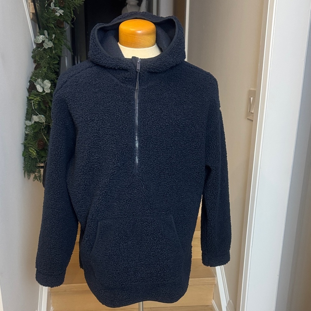 Old Navy Men's Sherpa 1/2 Zip Navy Hooded Sweater L